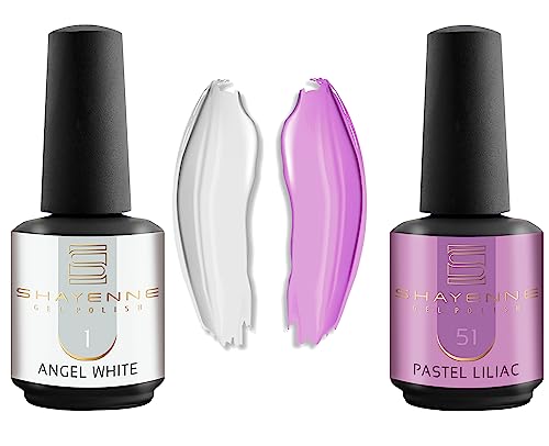 Shayenne 2er Set UV Gel Nagellack 1 Angel White Weiss 15 ml + 51 Pastel Liliac Lila 15 ml UV LED Lampe Farblack Gellack Nagel Lack Nail Polish Nagelgel Shellac (30 ml) von Shayenne