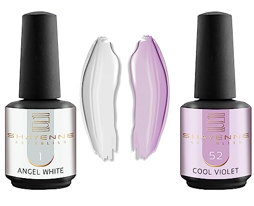 Shayenne 2er Set UV Gel Nagellack 1 Angel White Weiss 15 ml + 52 Cool Violet Lila 15 ml UV LED Lampe Farblack Gellack Nagel Lack Nail Polish Nagelgel Shellac (30 ml) von Shayenne