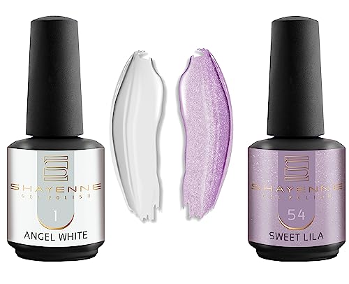 Shayenne 2er Set UV Gel Nagellack 1 Angel White Weiss 15 ml + 54 Sweet Lila 15 ml UV LED Lampe Farblack Gellack Nagel Lack Nail Polish Nagelgel Shellac (30 ml) von Shayenne