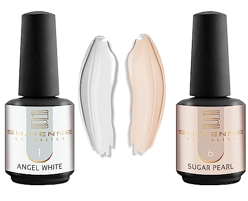 Shayenne 2er Set UV Gel Nagellack 1 Angel White Weiss 15 ml + 6 Sugar Pearl 15 ml UV LED Lampe Farblack Gellack Nagel Lack Nail Polish Nagelgel Shellac (30 ml) von Shayenne