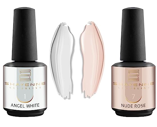 Shayenne 2er Set UV Gel Nagellack 1 Angel White Weiss 15 ml + 7 Nude Rose 15 ml UV LED Lampe Farblack Gellack Nagel Lack Nail Polish Nagelgel Shellac (30 ml) von Shayenne