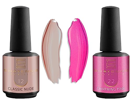 Shayenne 2er Set UV Gel Nagellack 12 Classic Nude 15 ml + 22 Charming Pink 15 ml UV LED Lampe Farblack Gellack Nagel Lack Nail Polish Nagelgel Shellac (30 ml) von Shayenne