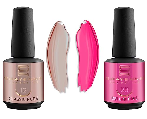 Shayenne 2er Set UV Gel Nagellack 12 Classic Nude 15 ml + 23 Bellini Pink 15 ml UV LED Lampe Farblack Gellack Nagel Lack Nail Polish Nagelgel Shellac (30 ml) von Shayenne