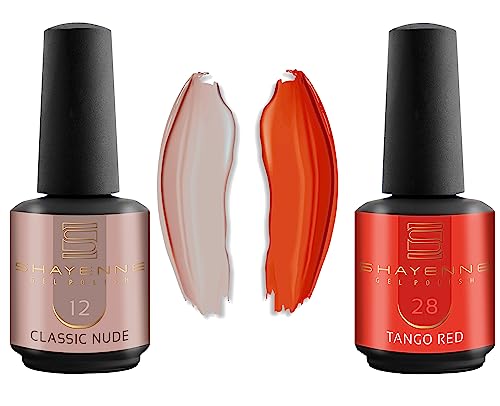 Shayenne 2er Set UV Gel Nagellack 12 Classic Nude 15 ml + 28 Tango Red Rot 15 ml UV LED Lampe Farblack Gellack Nagel Lack Nail Polish Nagelgel Shellac (30 ml) von Shayenne