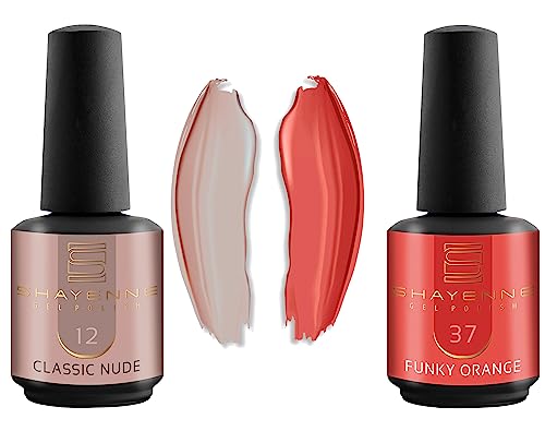 Shayenne 2er Set UV Gel Nagellack 12 Classic Nude 15 ml + 37 Funky Orange 15 ml UV LED Lampe Farblack Gellack Nagel Lack Nail Polish Nagelgel Shellac (30 ml) von Shayenne