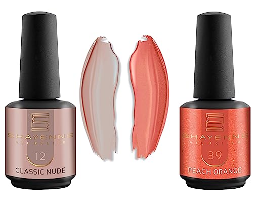 Shayenne 2er Set UV Gel Nagellack 12 Classic Nude 15 ml + 39 Peach Orange 15 ml UV LED Lampe Farblack Gellack Nagel Lack Nail Polish Nagelgel Shellac (30 ml) von Shayenne