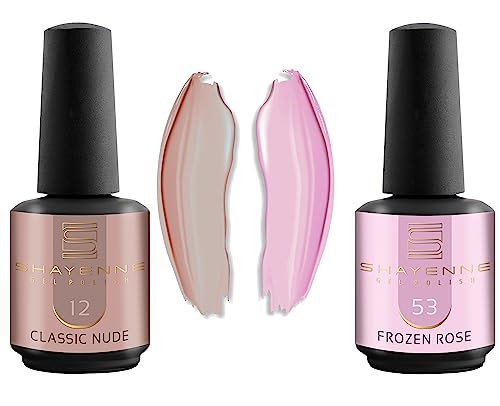 Shayenne 2er Set UV Gel Nagellack 12 Classic Nude 15 ml + 53 Frozen Rose Lila 15 ml UV LED Lampe Farblack Gellack Nagel Lack Nail Polish Nagelgel Shellac (30 ml) von Shayenne