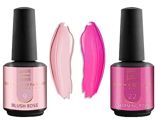 Shayenne 2er Set UV Gel Nagellack 9 Blush Rose Rosa 15 ml + 22 Charming Pink 15 ml UV LED Lampe Farblack Gellack Nagel Lack Nail Polish Nagelgel Shellac (30 ml) von Shayenne