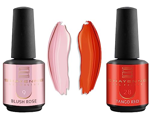 Shayenne 2er Set UV Gel Nagellack 9 Blush Rose Rosa 15 ml + 28 Tango Red Rot 15 ml UV LED Lampe Farblack Gellack Nagel Lack Nail Polish Nagelgel Shellac (30 ml) von Shayenne