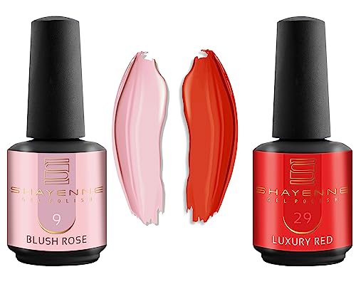 Shayenne 2er Set UV Gel Nagellack 9 Blush Rose Rosa 15 ml + 29 Luxury Red Rot 15 ml UV LED Lampe Farblack Gellack Nagel Lack Nail Polish Nagelgel Shellac (30 ml) von Shayenne