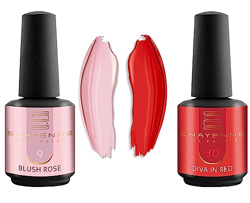 Shayenne 2er Set UV Gel Nagellack 9 Blush Rose Rosa 15 ml + 30 Diva in Red Rot 15 ml UV LED Lampe Farblack Gellack Nagel Lack Nail Polish Nagelgel Shellac (30 ml) von Shayenne