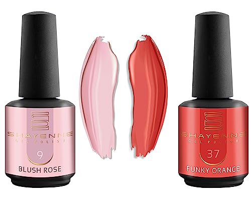 Shayenne 2er Set UV Gel Nagellack 9 Blush Rose Rosa 15 ml + 37 Funky Orange 15 ml UV LED Lampe Farblack Gellack Nagel Lack Nail Polish Nagelgel Shellac (30 ml) von Shayenne