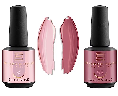 Shayenne 2er Set UV Gel Nagellack 9 Blush Rose Rosa 15 ml + 55 Lovely Mauve Lila 15 ml UV LED Lampe Farblack Gellack Nagel Lack Nail Polish Nagelgel Shellac (30 ml) von Shayenne