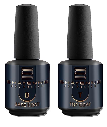 Shayenne 2er Set Unterlack Base Coat 15ml + Überlack Top Coat 15ml UV LED Gel ohne Schwitzschicht Set Mäniküre Kit Nagellack Nail Polish von Shayenne
