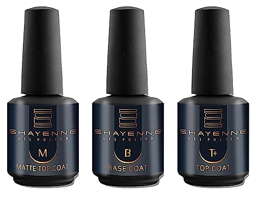 Shayenne 3er Set Unterlack Base Coat 15ml + Top Coat Matte 15 ml + Überlack Top Coat 15ml UV LED Gel mit Schwitzschicht Set Mäniküre Kit Nagellack Nail Polish von Shayenne