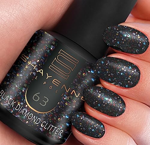 SHAYENNE Shellac Gel Nagellack 15 ml für UV LED Lampe | 63 Black Diamond Schwarz | MADE in GERMANY | Gel Nail Polish for UV Nail Lamp | LED Nagel Lack Gellack Nagelgel von Shayenne