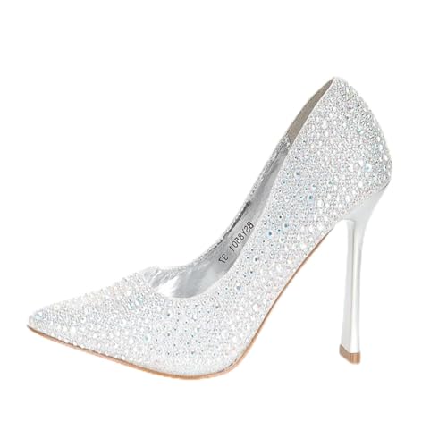 Shayenne La Bottine Damenschuhe Pumps Abendschuhe Glitzer Silber Größe 39 – 8 cm Pfennigabsatz – Elegante High Heels – Schuhe für Hochzeit, Party, Abendkleid & Alltag - Modern & Bequem von Shayenne