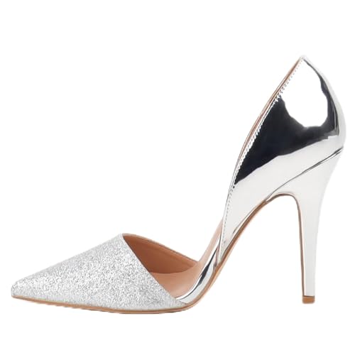 Shayenne La Bottine Damenschuhe Pumps Abendschuhe Glitzer Silber Größe 39 – 9 cm Pfennigabsatz – Elegante High Heels – Schuhe für Hochzeit, Party, Abendkleid & Alltag - Modern & Bequem von Shayenne