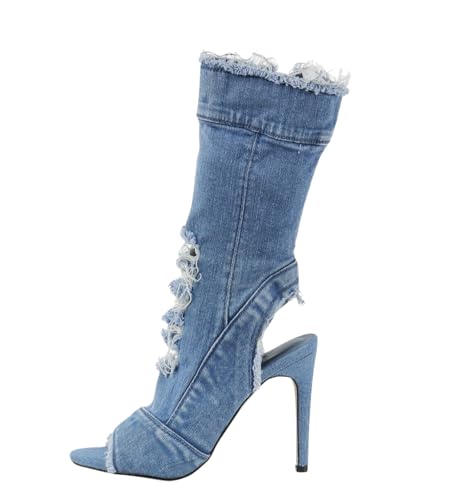 Shayenne La Bottine Damenschuhe – Stiefeletten in Jeansoptik Hellblau oder Dunkelblau – 11 cm Pfennigabsatz – Modische High Heels (Hellblau, EU Schuhgrößensystem, Erwachsene, Numerisch, M, 38) von Shayenne