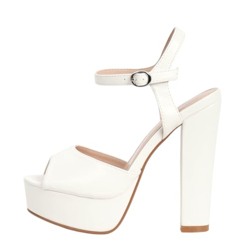 Shayenne La Bottine Sandaletten Damenschuhe Weiss Größe 39 – 13 cm Blockabsatz – Elegante High Heels mit Knöchelriemen – Schuhe für Hochzeit, Party, Abendkleid & Alltag – Bequem & modern von Shayenne