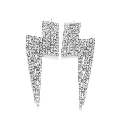 Shcyee Blitz Bolzenohrringe, modische Statement-Strass-Ohrringe, baumelnd, groß, Cocktail-Party, Schmuck, Geschenk für Frauen, trendig, Zink, Strass von Shcyee