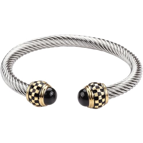 Shcyee Designer-Armbänder mit gedrehtem Kabel, Edelstahl, zweifarbig, für Damen, Geschenk, 59MM, Edelstahl, Kein Edelstein von Shcyee