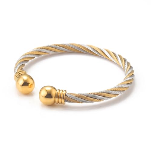 Shcyee Designer-Armbänder mit gedrehtem Kabel, Edelstahl, zweifarbig, für Damen, Geschenk, Inner Diameter 56mm, Edelstahl, Kein Edelstein von Shcyee
