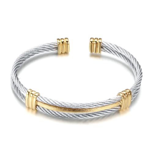 Shcyee Designer-Armbänder mit gedrehtem Kabel, Edelstahl, zweifarbig, für Damen, Geschenk, One Size, Edelstahl, Kein Edelstein von Shcyee