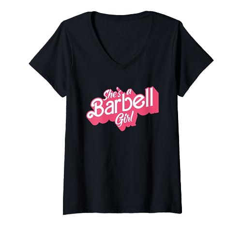 She's A Barbell Girl Female Gewichtheben Bodybuilder Gym T-Shirt mit V-Ausschnitt von She's A Barbell Girl Funny Women's Gym Designs