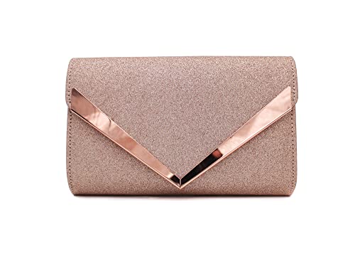 Damen-Clutch im V-förmigen Umschlag-Design, für Hochzeit, Abschlussball, Party, rose gold, Small von She & Bags