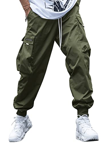 SheIn Herren Hosen Cargohose Sport Pants Männer Jogger Cargo Hosen Sporthose Outfitwear mit Tunelzug und Seitetaschen Armeegrün XL von SheIn