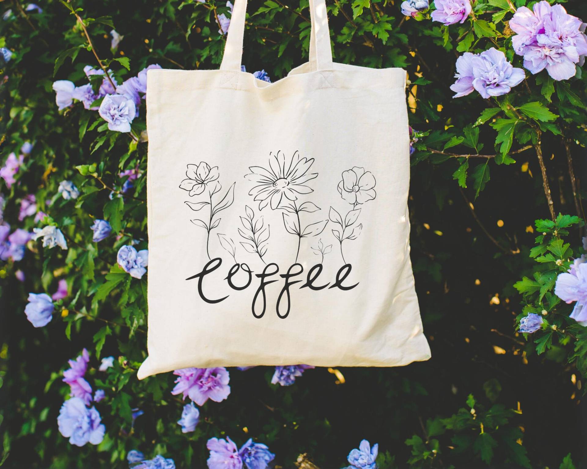 Tote Bag - Kaffee/Blüte Blumen Fine Line Art Baumwolltasche Jutetasche Nachhaltig von SheLovesNature