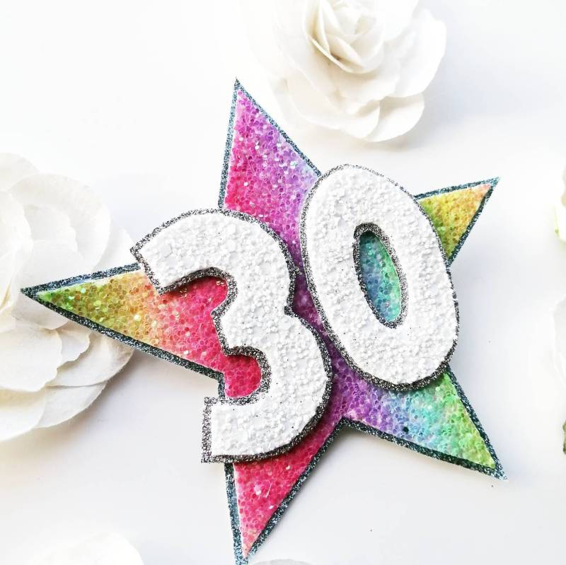 Regenbogen Glitzer Geburtstagsabzeichen, Geschenk Zum Geburtstag von SheSewsBowsUK