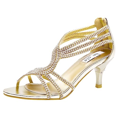 SheSole Damen Sandaletten - Klassische Damen-Schuhe mit Strasssteinen, modische Riemchensandalen als High-Heels mit Absatz, Gold, 41 EU von SheSole