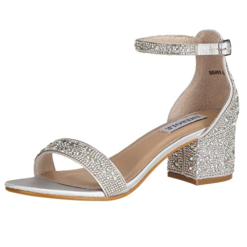 SheSole Damen Sandaletten mit Absatz, High Heels Glitzer Sandalen, Riemchensandalen für Hochzeit Sliber von SheSole