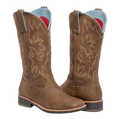 SheSole Damen Westernstiefel Cowboystiefel Mit Blockabsatz Viereckige Zehe Vintage Frauen Cowboy Stiefel von SheSole