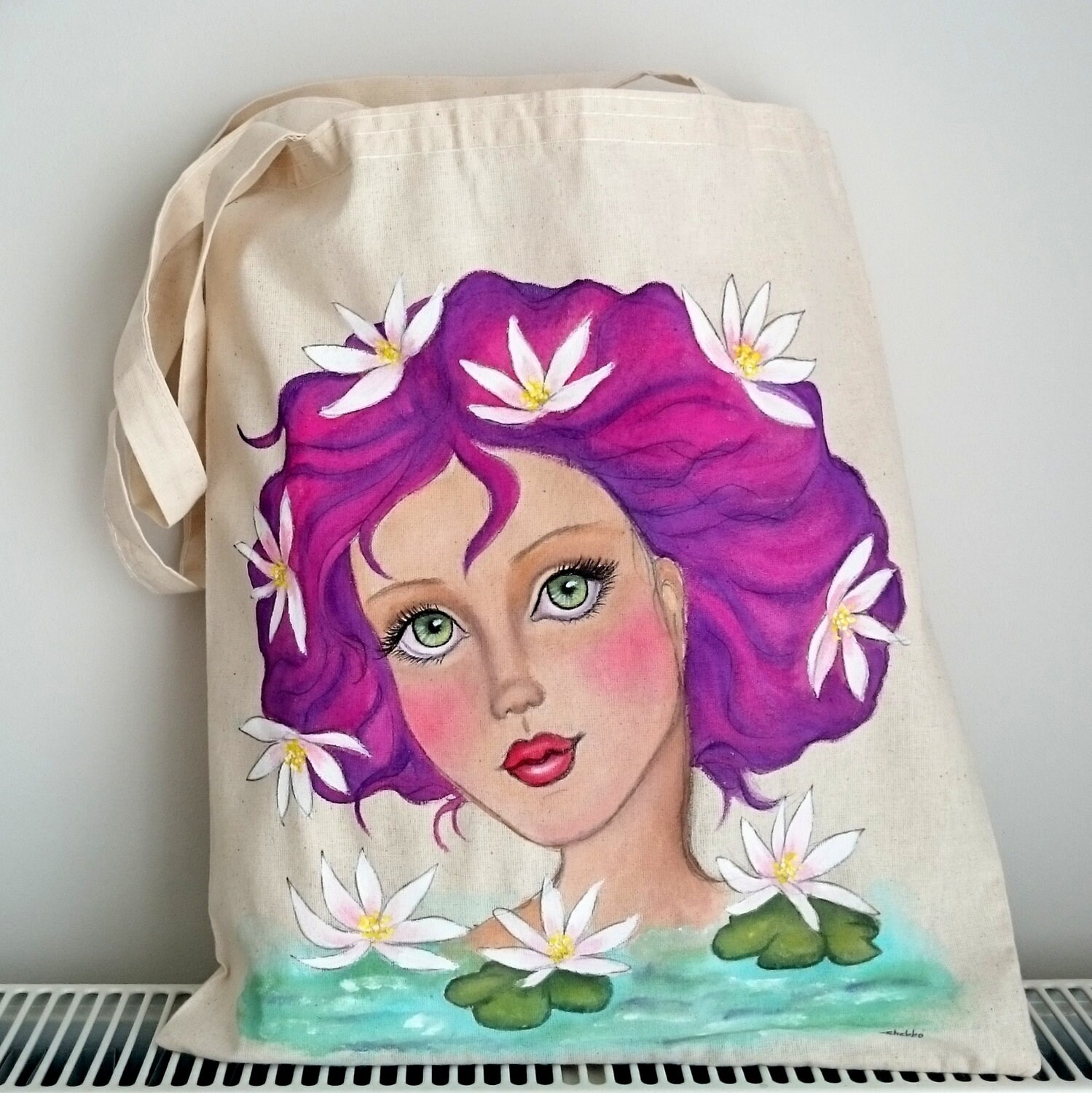 Fantasy Girl Tragetasche, Lotus Tragetasche | Mädchen Illustration Tote Handbemalter Geburtstagsgeschenk Fantasy Girl Tragetasche, Lotus Tragetasche | Mädchen Illustration Tote Handbemalter Geburtstagsgeschenk von ShebboDesign