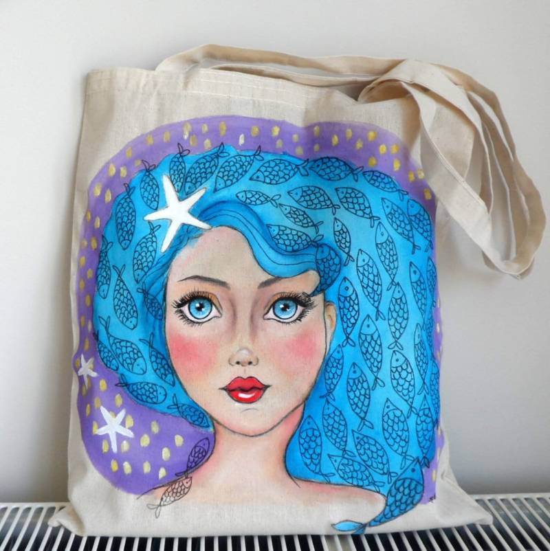 Fantasy Mermaid Girl Tragetasche | Mädchen Illustration Tote Bemalter Marine Sommer Fantasy Mermaid Girl Tragetasche | Mädchen Illustration Tote Bemalter Marine Sommer von ShebboDesign