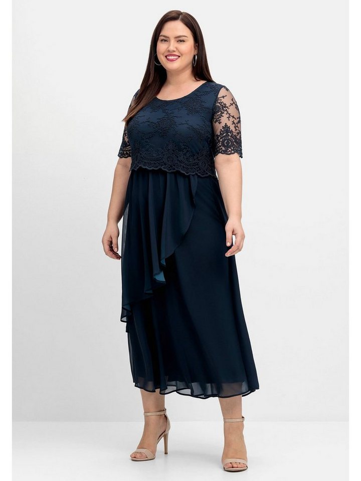 Sheego Abendkleid Große Größen mit besticktem Mesh-Oberteil von Sheego