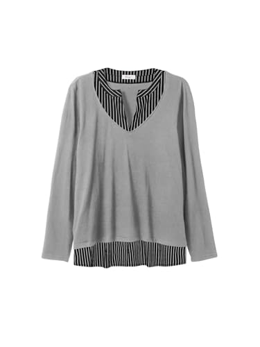 Sheego Damen Große Größen 2-in-1-Pullover mit Webeinsatz, in 2-in-1-Optik Businessmode klassisch V-Ausschnitt - von Sheego