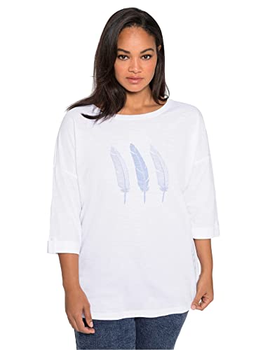 Sheego Damen Große Größen 3/4-Arm-Shirt aus Flammgarn, mit Federn-Druck 3/4-Arm-Shirt Freizeitmode feminin Rundhals-Ausschnitt - Bedruckt von Sheego