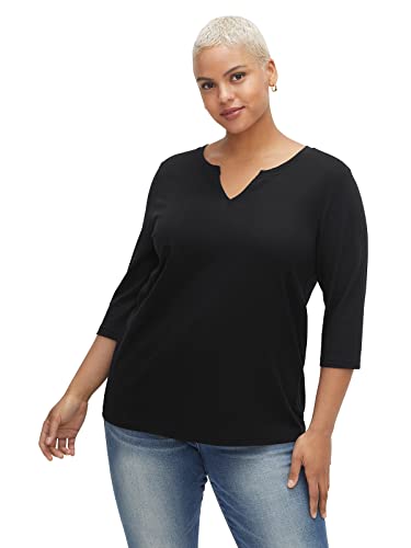 Sheego Damen Große Größen 3/4-Arm-Shirt aus trageangenehmem Baumwoll-Modal-Mix 3/4-Arm-Shirt Citywear sportlich Rundhals-Ausschnitt - unifarben von Sheego