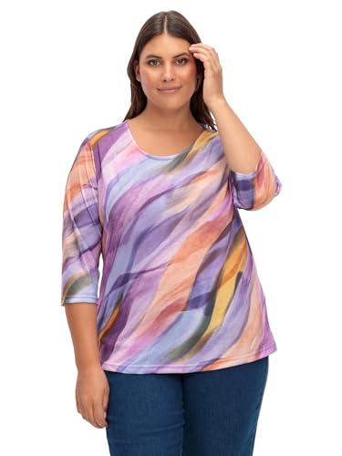 Sheego Damen Große Größen 3/4-Arm-Shirt mit Alloverdruck in gebatikter Optik 3/4-Arm-Shirt Citywear feminin Rundhals-Ausschnitt - Gemustert von Sheego