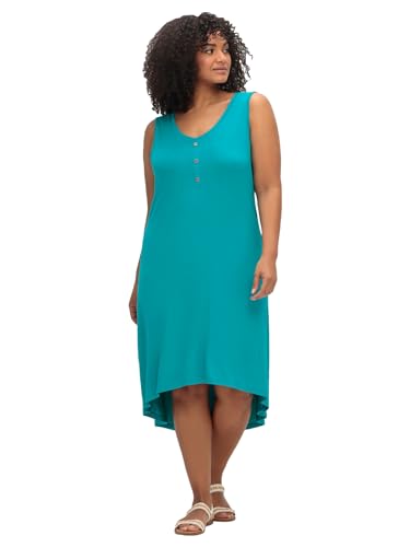 Sheego Damen Große Größen Ärmelloses Jerseykleid mit kurzer Zierknopfleiste Strandmode feminin V-Ausschnitt Zierknöpfe von Sheego