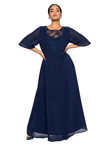 Sheego Damen Große Größen Abendkleid aus Chiffon, mit Spitzen-Einsatz Abendkleid Abendmode elegant Rundhals-Ausschnitt Spitze unifarben von Sheego