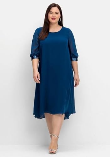 Sheego Damen Große Größen Abendkleid aus Georgette, mit geschlitztem Ärmel Abendkleid Abendmode elegant Rundhals-Ausschnitt Pailletten unifarben von Sheego