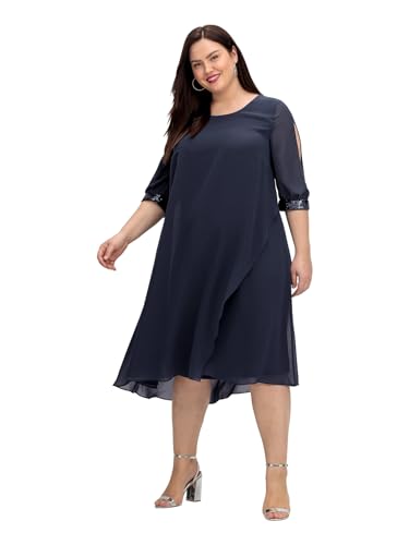 Sheego Damen Große Größen Abendkleid aus Georgette, mit geschlitztem Ärmel Abendkleid Abendmode elegant Rundhals-Ausschnitt Pailletten unifarben von Sheego