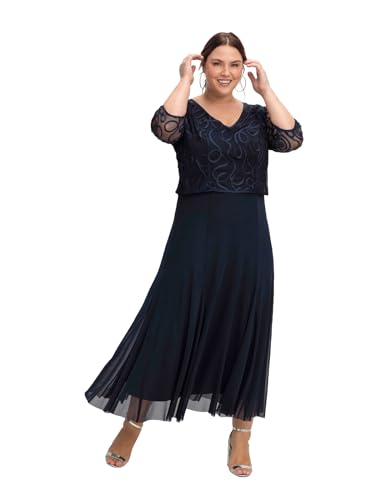 Sheego Damen Große Größen Abendkleid aus Mesh, mit Zierborten Abendmode elegant V-Ausschnitt Mesh von Sheego