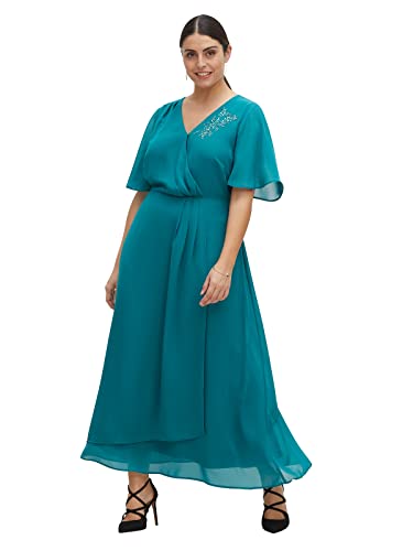 Sheego Damen Große Größen Abendkleid in Wickeloptik, Blickdicht gefüttert Abendkleid Abendmode elegant V-Ausschnitt Pailletten unifarben von Sheego