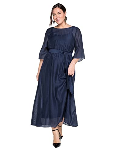 Sheego Damen Große Größen Abendkleid lang in sehr weiter Form mit Bindeband Abendkleid Abendmode elegant Rundhals-Ausschnitt - unifarben von Sheego